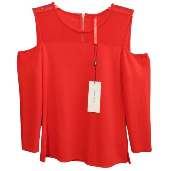 Karen Millen Orange Knit Cold Shoulder Fitted Top Size US 6 Stretch New Tag - Picture 2 of 11